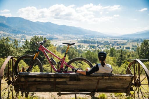 Rider relaxing after mountain biking on Bih Hill Mountain Bike Park's Whipps Chair